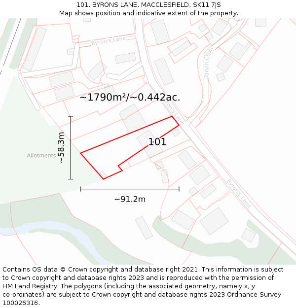 101, BYRONS LANE, MACCLESFIELD, SK11 7JS: Plot and title map