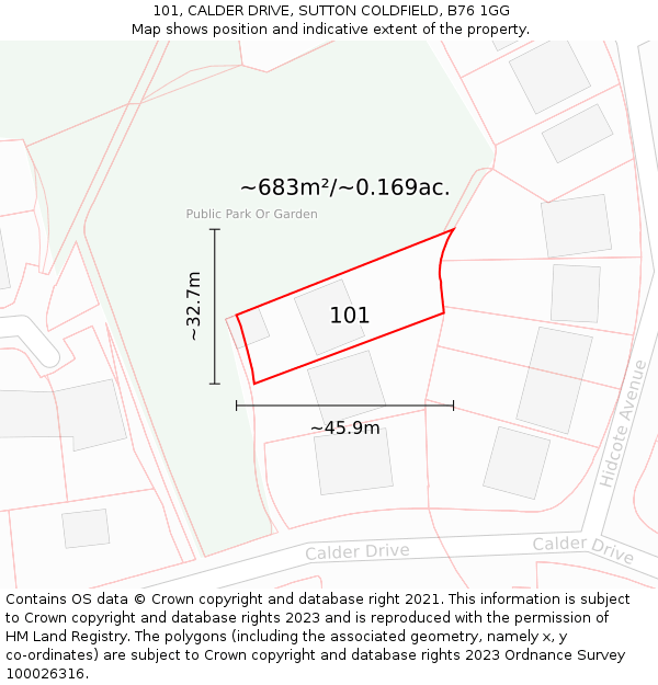 101, CALDER DRIVE, SUTTON COLDFIELD, B76 1GG: Plot and title map