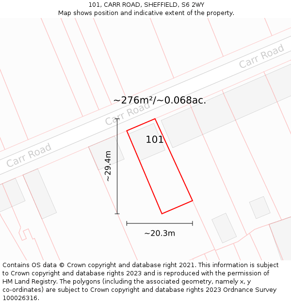 101, CARR ROAD, SHEFFIELD, S6 2WY: Plot and title map
