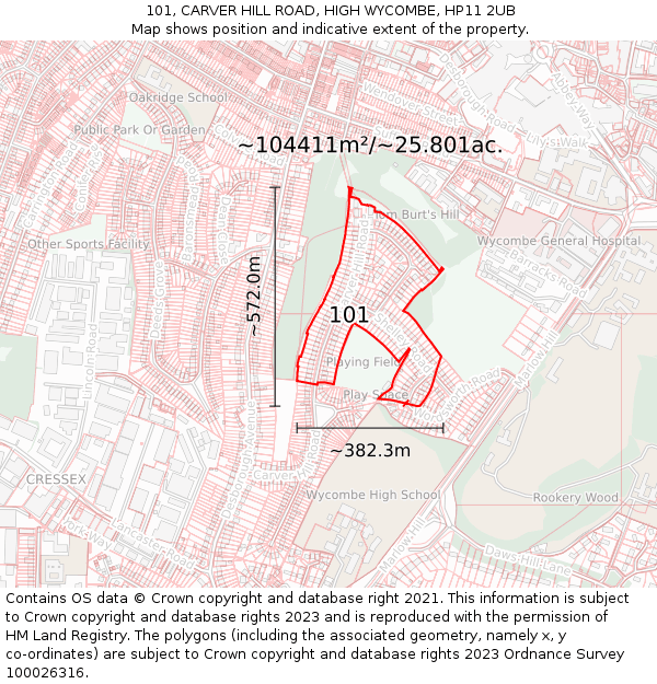 101, CARVER HILL ROAD, HIGH WYCOMBE, HP11 2UB: Plot and title map