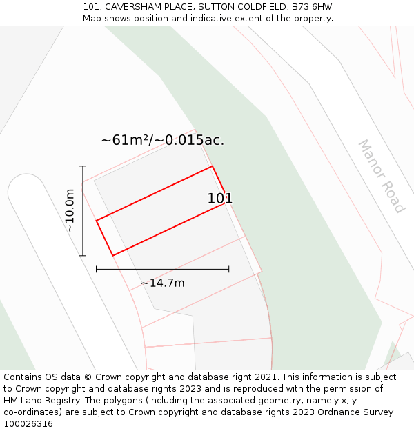 101, CAVERSHAM PLACE, SUTTON COLDFIELD, B73 6HW: Plot and title map