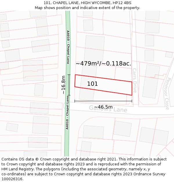 101, CHAPEL LANE, HIGH WYCOMBE, HP12 4BS: Plot and title map