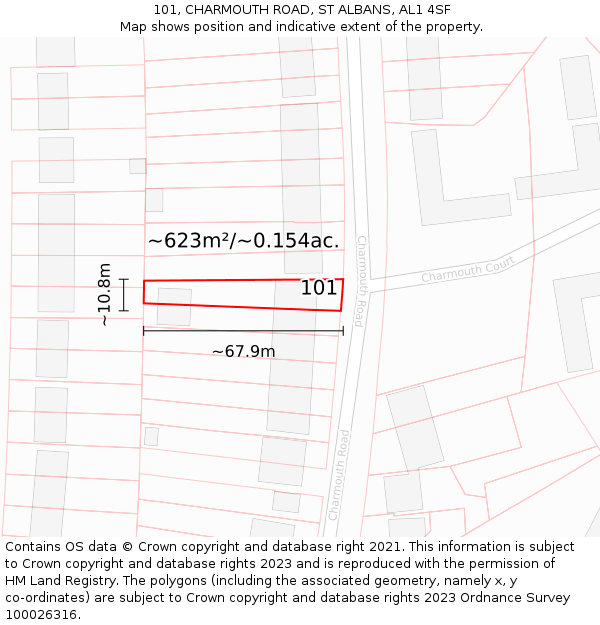 101, CHARMOUTH ROAD, ST ALBANS, AL1 4SF: Plot and title map