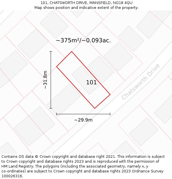 101, CHATSWORTH DRIVE, MANSFIELD, NG18 4QU: Plot and title map