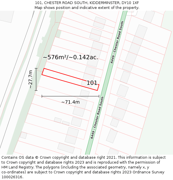 101, CHESTER ROAD SOUTH, KIDDERMINSTER, DY10 1XF: Plot and title map