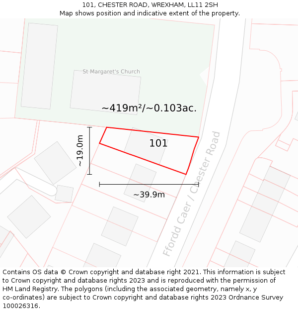 101, CHESTER ROAD, WREXHAM, LL11 2SH: Plot and title map