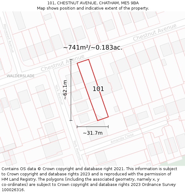 101, CHESTNUT AVENUE, CHATHAM, ME5 9BA: Plot and title map