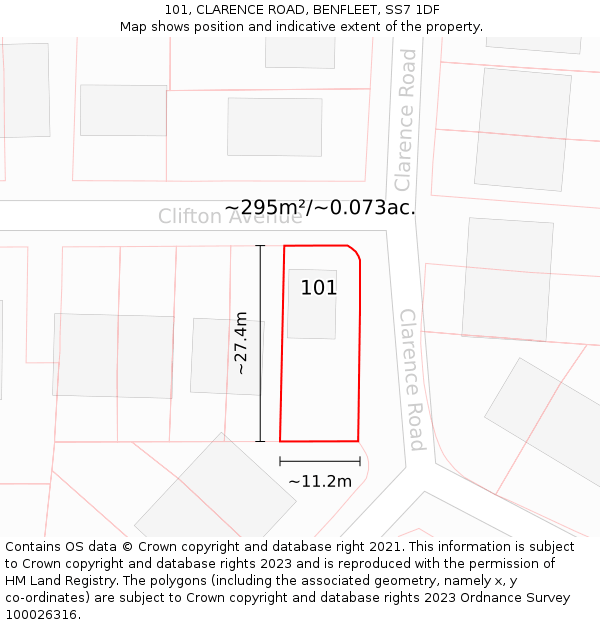 101, CLARENCE ROAD, BENFLEET, SS7 1DF: Plot and title map