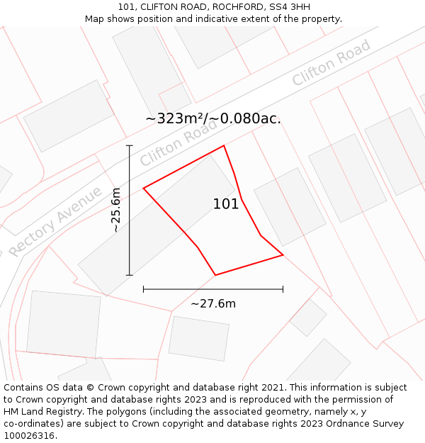 101, CLIFTON ROAD, ROCHFORD, SS4 3HH: Plot and title map