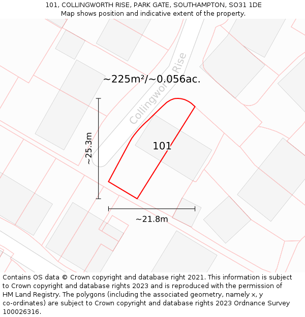 101, COLLINGWORTH RISE, PARK GATE, SOUTHAMPTON, SO31 1DE: Plot and title map