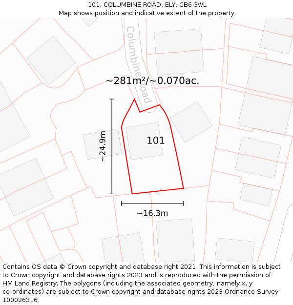 101, COLUMBINE ROAD, ELY, CB6 3WL: Plot and title map