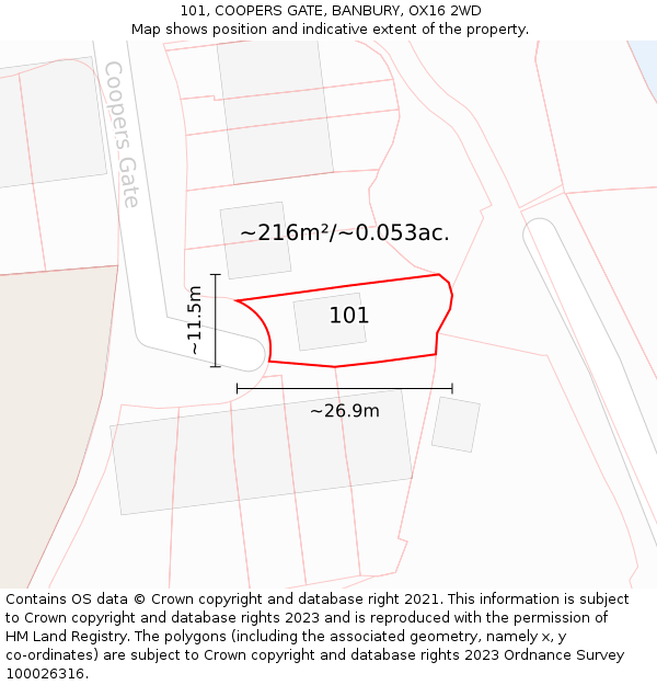 101, COOPERS GATE, BANBURY, OX16 2WD: Plot and title map