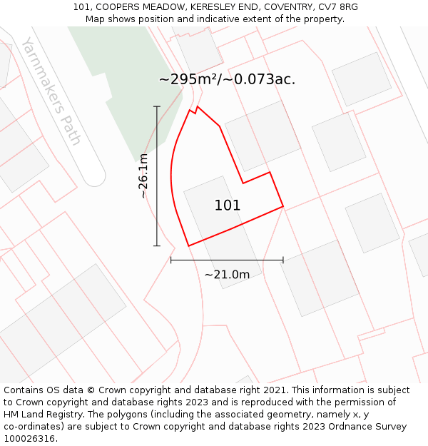 101, COOPERS MEADOW, KERESLEY END, COVENTRY, CV7 8RG: Plot and title map