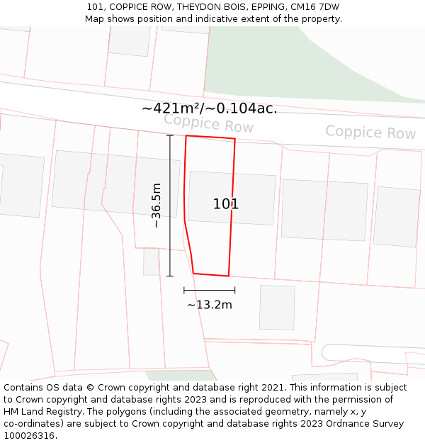 101, COPPICE ROW, THEYDON BOIS, EPPING, CM16 7DW: Plot and title map