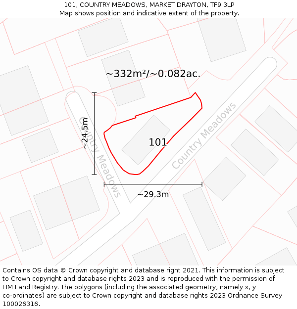 101, COUNTRY MEADOWS, MARKET DRAYTON, TF9 3LP: Plot and title map