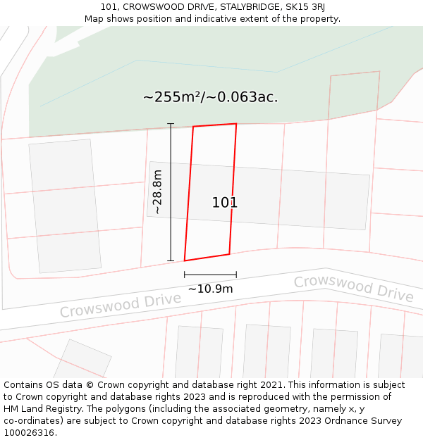 101, CROWSWOOD DRIVE, STALYBRIDGE, SK15 3RJ: Plot and title map