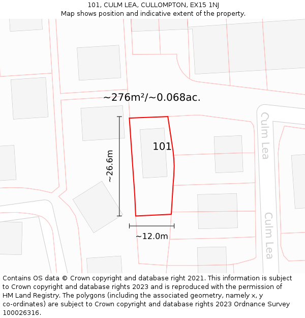 101, CULM LEA, CULLOMPTON, EX15 1NJ: Plot and title map