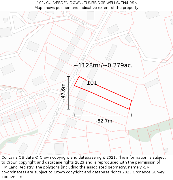 101, CULVERDEN DOWN, TUNBRIDGE WELLS, TN4 9SN: Plot and title map