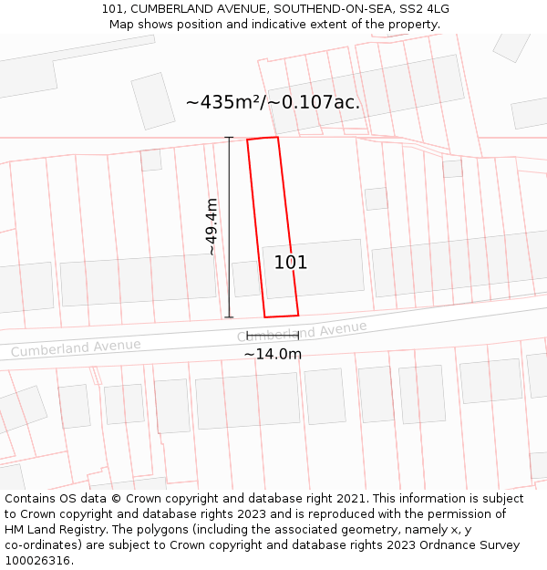 101, CUMBERLAND AVENUE, SOUTHEND-ON-SEA, SS2 4LG: Plot and title map