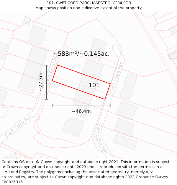 101, CWRT COED PARC, MAESTEG, CF34 9DR: Plot and title map