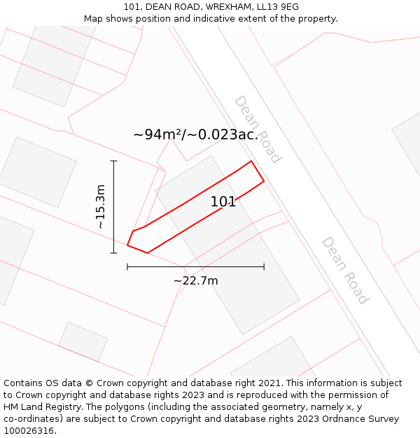 101, DEAN ROAD, WREXHAM, LL13 9EG: Plot and title map