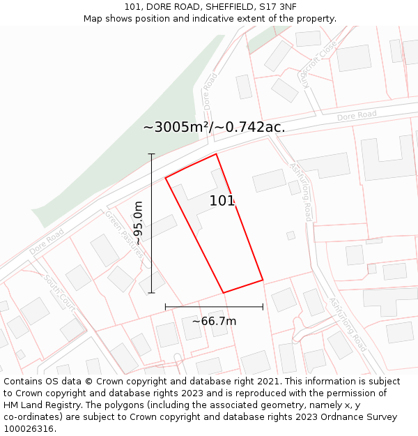 101, DORE ROAD, SHEFFIELD, S17 3NF: Plot and title map