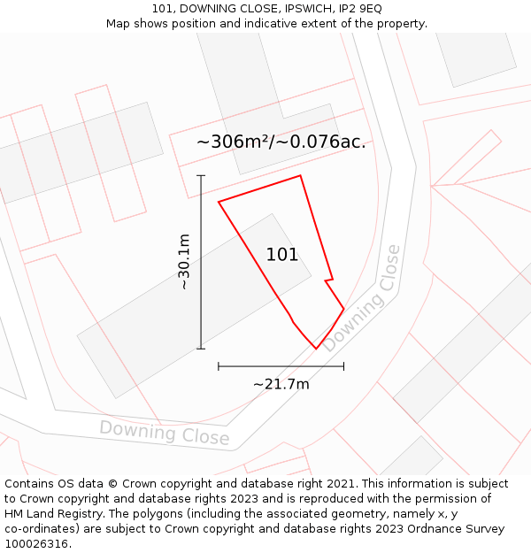 101, DOWNING CLOSE, IPSWICH, IP2 9EQ: Plot and title map