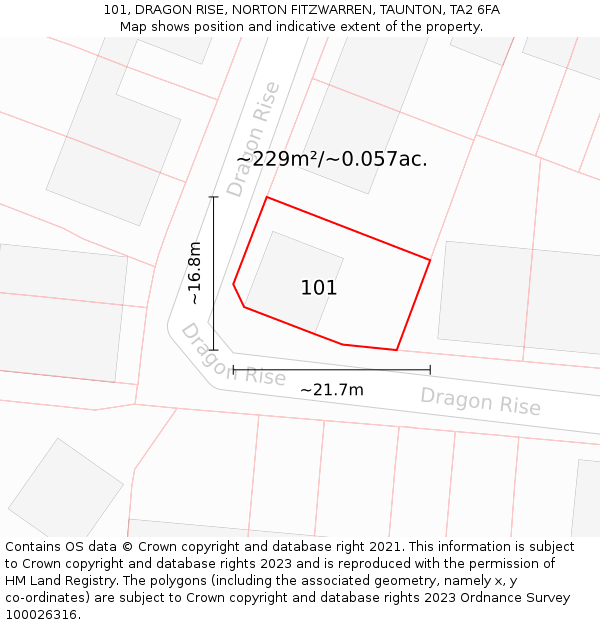 101, DRAGON RISE, NORTON FITZWARREN, TAUNTON, TA2 6FA: Plot and title map