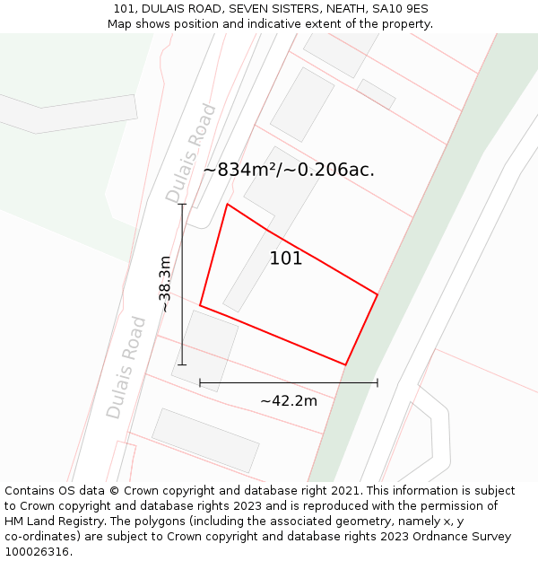 101, DULAIS ROAD, SEVEN SISTERS, NEATH, SA10 9ES: Plot and title map