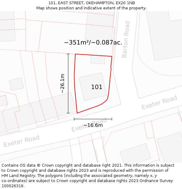 101, EAST STREET, OKEHAMPTON, EX20 1NB: Plot and title map