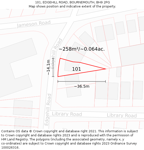 101, EDGEHILL ROAD, BOURNEMOUTH, BH9 2PG: Plot and title map