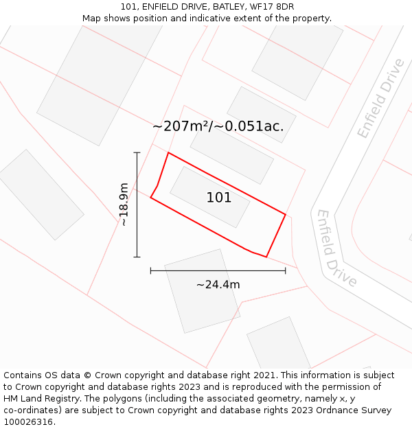 101, ENFIELD DRIVE, BATLEY, WF17 8DR: Plot and title map