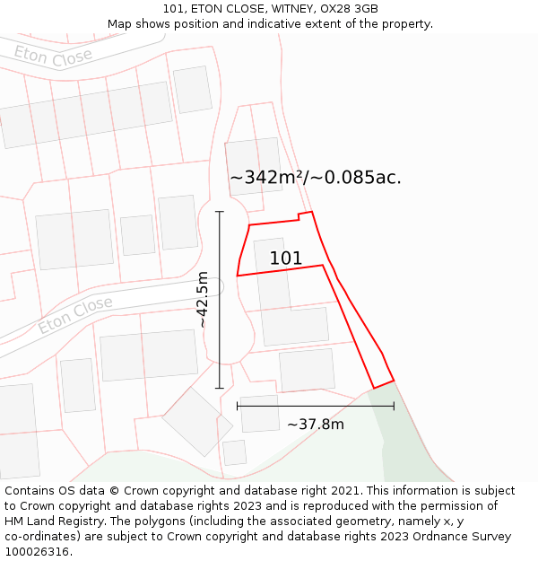 101, ETON CLOSE, WITNEY, OX28 3GB: Plot and title map