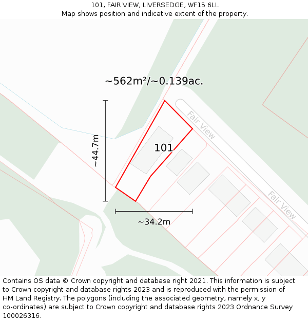 101, FAIR VIEW, LIVERSEDGE, WF15 6LL: Plot and title map