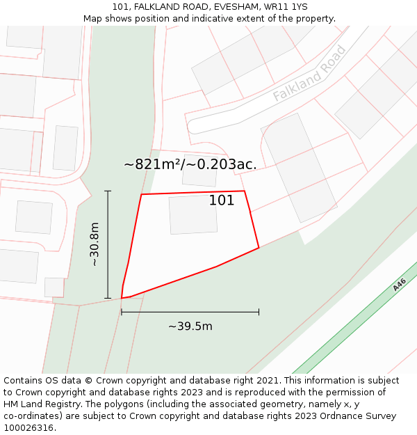 101, FALKLAND ROAD, EVESHAM, WR11 1YS: Plot and title map