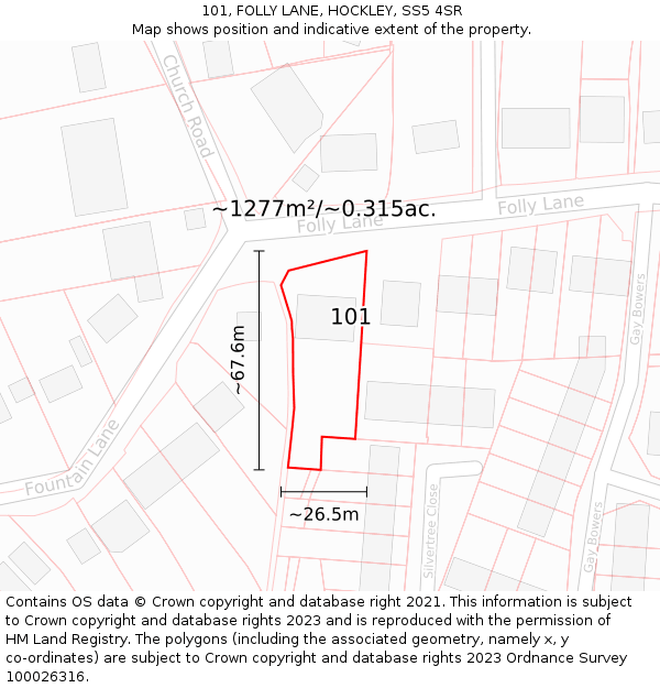 101, FOLLY LANE, HOCKLEY, SS5 4SR: Plot and title map