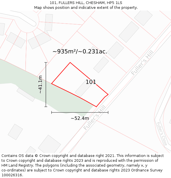 101, FULLERS HILL, CHESHAM, HP5 1LS: Plot and title map
