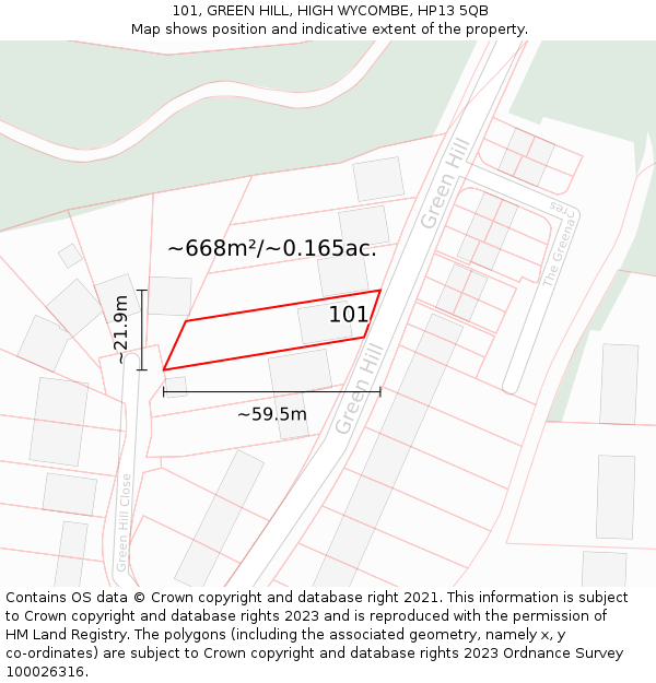 101, GREEN HILL, HIGH WYCOMBE, HP13 5QB: Plot and title map