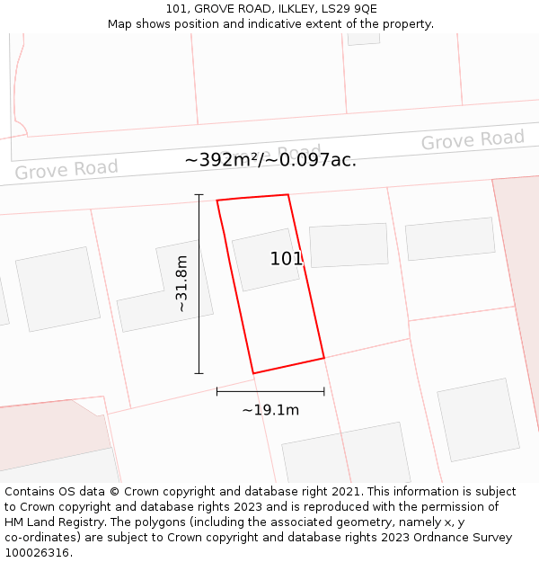 101, GROVE ROAD, ILKLEY, LS29 9QE: Plot and title map