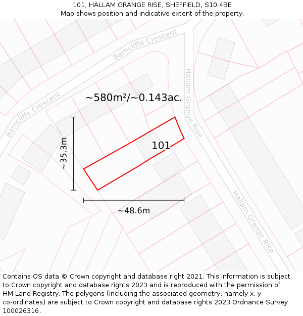 101, HALLAM GRANGE RISE, SHEFFIELD, S10 4BE: Plot and title map
