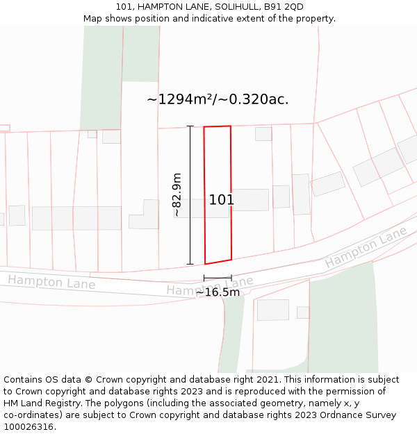 101, HAMPTON LANE, SOLIHULL, B91 2QD: Plot and title map