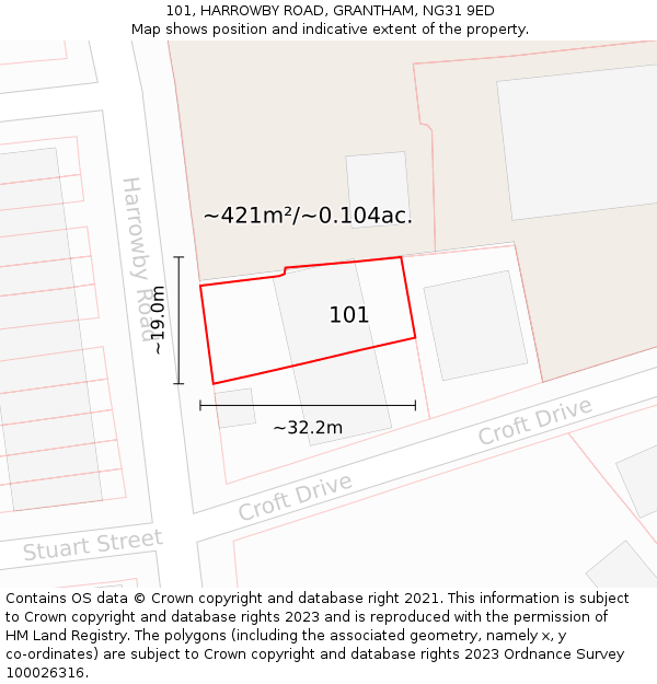 101, HARROWBY ROAD, GRANTHAM, NG31 9ED: Plot and title map