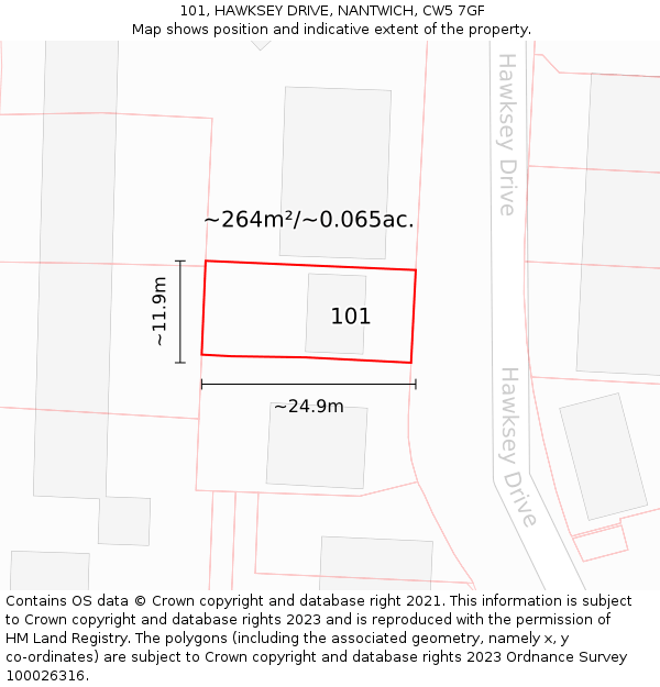 101, HAWKSEY DRIVE, NANTWICH, CW5 7GF: Plot and title map