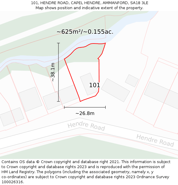 101, HENDRE ROAD, CAPEL HENDRE, AMMANFORD, SA18 3LE: Plot and title map