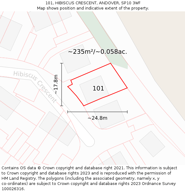 101, HIBISCUS CRESCENT, ANDOVER, SP10 3WF: Plot and title map