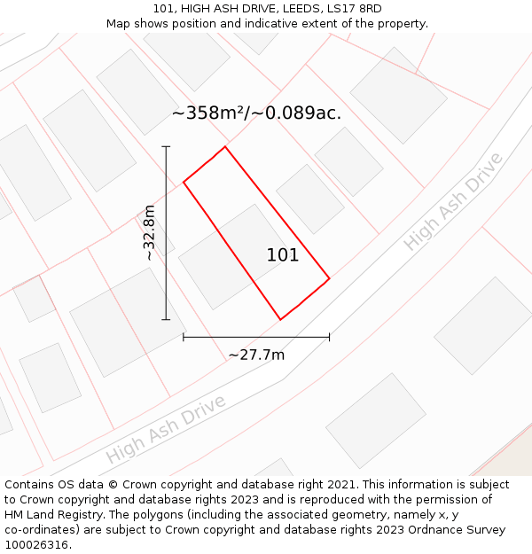 101, HIGH ASH DRIVE, LEEDS, LS17 8RD: Plot and title map