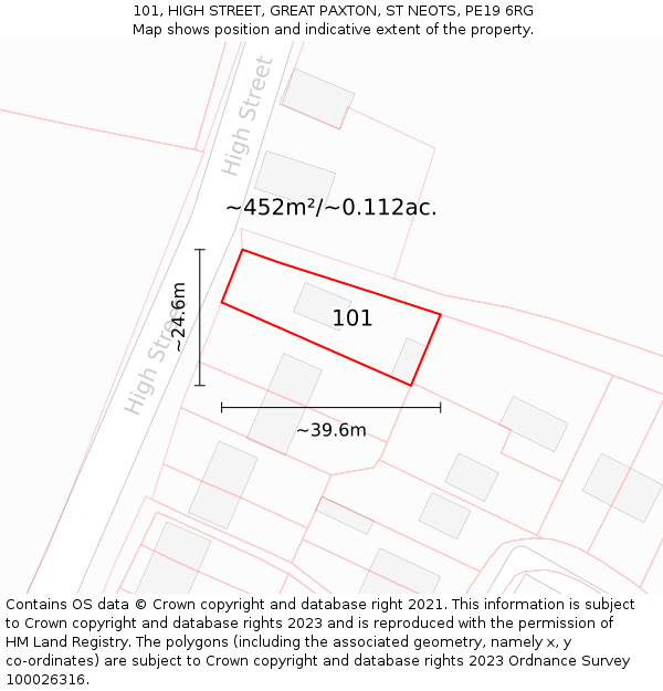 101, HIGH STREET, GREAT PAXTON, ST NEOTS, PE19 6RG: Plot and title map