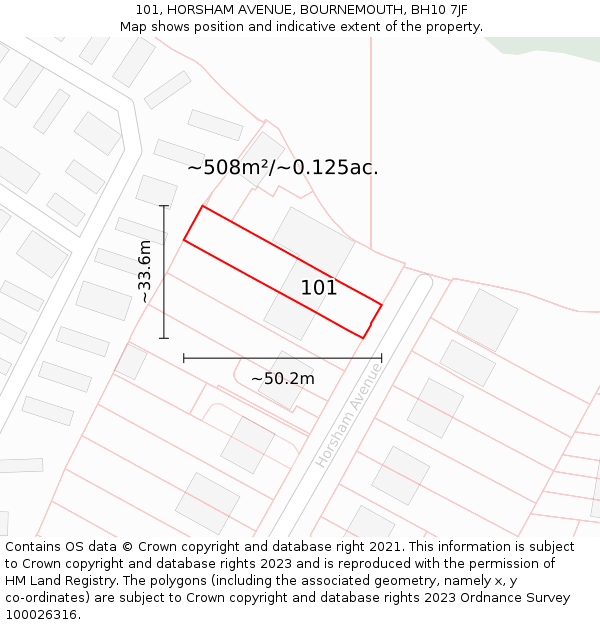 101, HORSHAM AVENUE, BOURNEMOUTH, BH10 7JF: Plot and title map