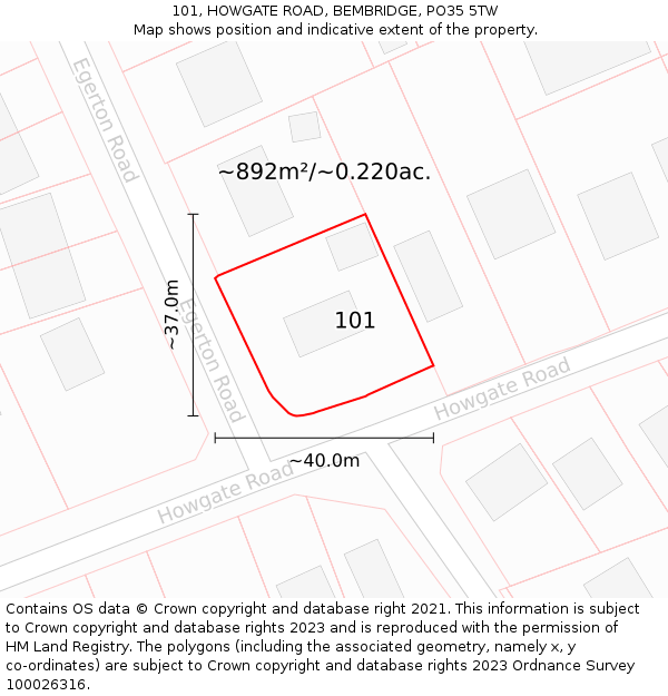 101, HOWGATE ROAD, BEMBRIDGE, PO35 5TW: Plot and title map