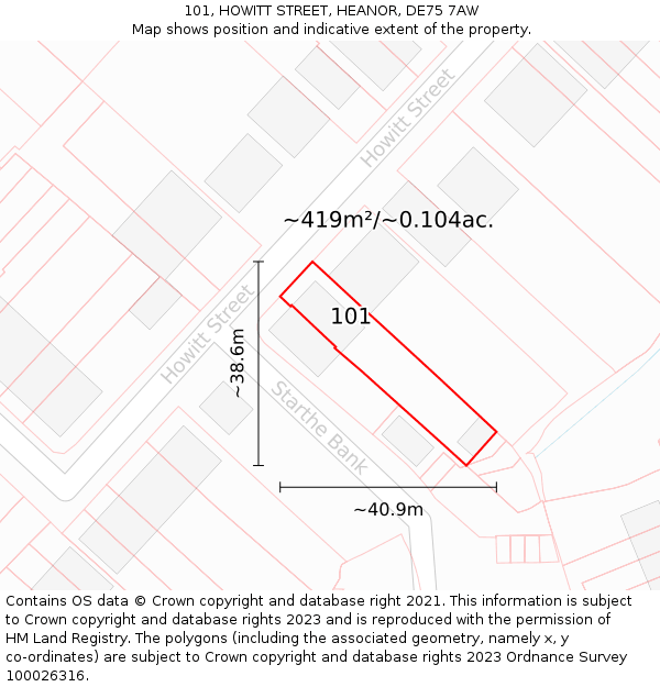 101, HOWITT STREET, HEANOR, DE75 7AW: Plot and title map